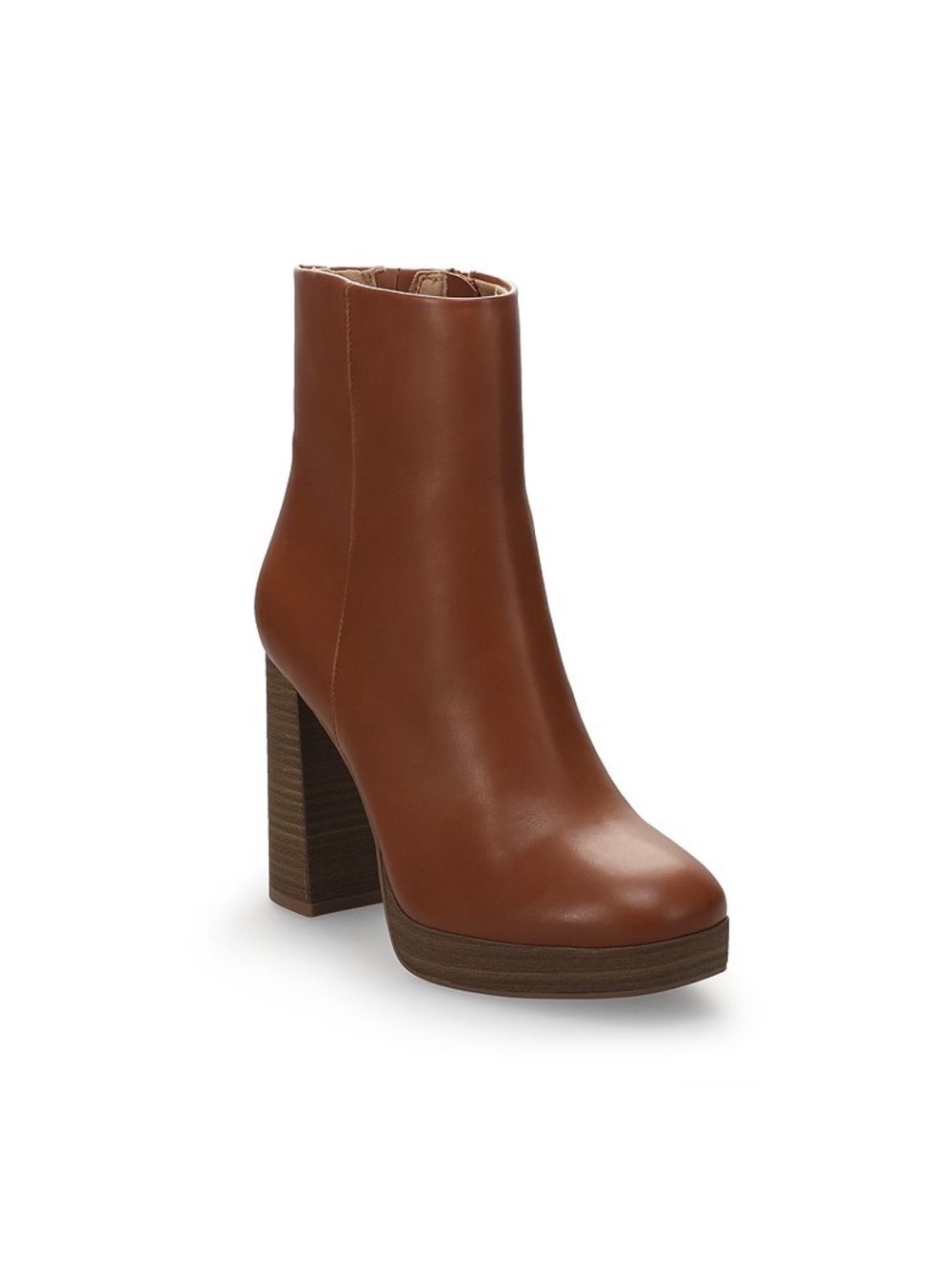 Lauren Conrad Halima Leather-Look Heeled Ankle Boots in Cognac